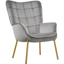Yaheetech Velvet Upholstered Accent Chair With Tufted High Back Metal Legs For Living Room -Furniture GUEST cb8efb65 98b6 4c65 8448 1b52ed81b17c