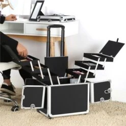 Yaheetech Professional Makeup Case Aluminum Rolling Makeup Trolley