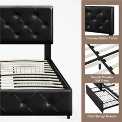 Yaheetech Upholstered Faux Leather Bed Frame With Adjustable Headboard -Furniture GUEST cb98d2e4 fb9b 4d95 a2f4 399598377111