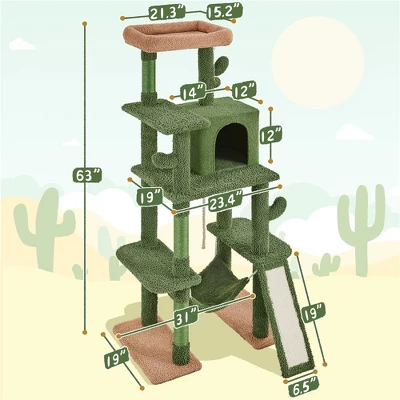 Yaheetech 63" H Multi-Level Cactus Cat Tree, Green/Brown 2 Yaheetech 63" H Multi-Level Cactus Cat Tree, Green/Brown - Image 2