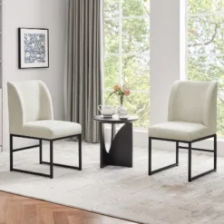 Yaheetech Set Of 2 Modern Dining Chairs Upholstered Armless Chair, Beige