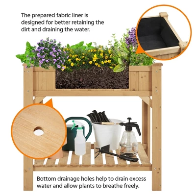 Yaheetech 8-Pocket Wood Elevated Garden Planter With Fabric Liner Light Brown 4 Yaheetech 8-Pocket Wood Elevated Garden Planter With Fabric Liner Light Brown - Image 4