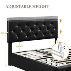 Yaheetech Upholstered Faux Leather Bed Frame With Adjustable Headboard -Furniture GUEST ce0e3ee9 34b4 4ad5 9d89 bb4361713e85