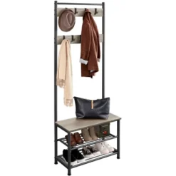Yaheetech 73"H Metal Hall Tree With Shoe Storage Bench Coat Rack