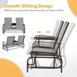 Yaheetech 2-Seater Glider Bench W/Table For Outdoor, Glider Rocker For Porch/Patio, Gray -Furniture GUEST ce7f78e0 6dc4 495a a1e8 2b24c264289f