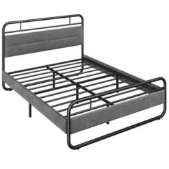 Yaheetech Metal Platform Bed Frame With Velvet Upholstered Headboard -Furniture GUEST cedeabf6 9055 4745 9bd2 563ea33a5d1c