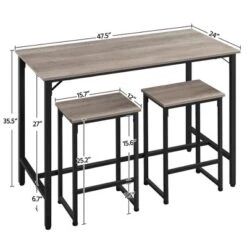 Yaheetech Industrial Counter Height Table Set With 2 Backless Stools For Kitchen -Furniture GUEST cfdf4381 8609 4605 9bf2 536add6fd6e6