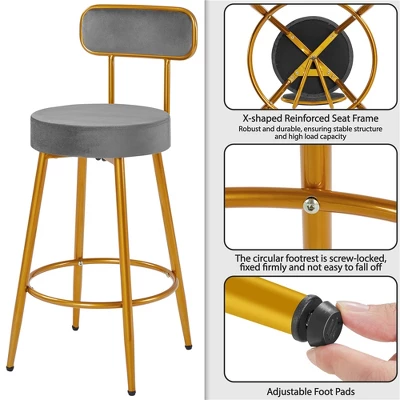 Yaheetech Velvet Ergonomic Bar Stools With Backrest And Footrest Set Of 2 4 Yaheetech Velvet Ergonomic Bar Stools With Backrest And Footrest Set Of 2 - Image 4