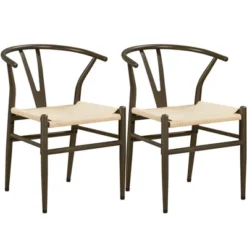 Yaheetech Modern Metal Weave Armchair Frame Dining Chair, Set Of 2, For Living Room -Furniture GUEST d127393b a02e 4797 981f 0a99fe884cb4