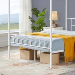 Yaheetech Metal Canopy Platform Bed Frame With Headboard And Footboard And Slatted Structure -Furniture GUEST d231e419 ac8e 4fc2 870d 577dc62c544c