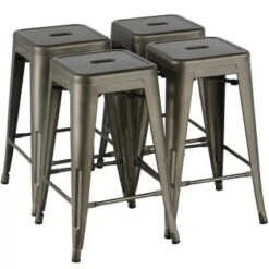 Yaheetech 24" Set Of 4 Metal Counter Height Backless Stackable Bar Stools Indoor/Outdoor -Furniture GUEST d3f80681 1757 45be af9e d8b4c3553d9f