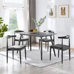 Yaheetech Set Of 4 Modern Dining Chairs With Metal Legs, Black