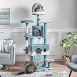 Yaheetech 72.5"H Ocean-themed Cat Tree For Indoor Cats, Blue