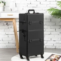 Yaheetech 3 In 1 Aluminum Cosmetic Case Professional Makeup Train Case
