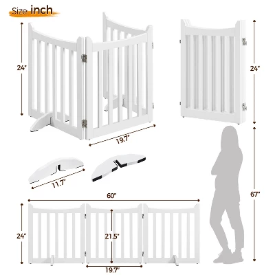 Yaheetech 24inch Tall Freestanding Wooden Pet Gate With Door, White 2 Yaheetech 24inch Tall Freestanding Wooden Pet Gate With Door, White - Image 2