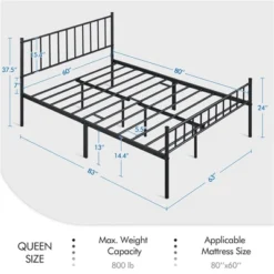 Yaheetech Metal Platform Bed Frame With Spindle Headboard And Footboard -Furniture GUEST d54e707f a552 4bb9 bff8 a6178ff35a0b