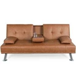 Yaheetech Convertible Faux Leather Sofa Bed Futon With Armrest -Furniture GUEST d61b9aaa 2493 4c14 9868 33f879f89e71