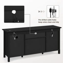 Yaheetech 58in Modern TV Console Table With Power Outlet Black -Furniture GUEST d6de4b35 2008 4835 9ce6 fb5608dde270