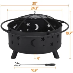 Yaheetech 30" Outdoor Fire Pit Set Heating Warm Equipment Including Poker Mesh Cover With Stars Moons Pattern Black 9 Yaheetech 30" Outdoor Fire Pit Set Heating Warm Equipment Including Poker Mesh Cover With Stars Moons Pattern Black -Furniture GUEST d6e715d6 c28f 44ca 984b 24f0ba2edb1c