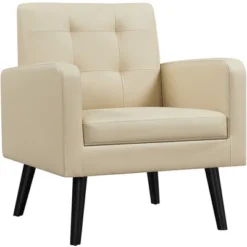 Yaheetech Modern Armchair Accent Chair Faux Leather Tufted With Solid Wood Legs -Furniture GUEST dababa92 2086 4136 ad88 a5ffe33f4f88