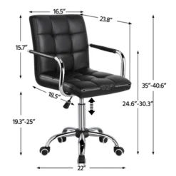Yaheetech Modern Office Chair Height Adjustable Swivel Chair Mid Back PU Leather Chair -Furniture GUEST db072daa 676a 4c37 99ea 9250f9fa24c1