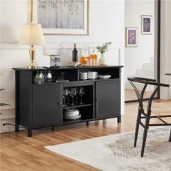 Yaheetech 31in Height Modern MDF TV Stand TV Console Table With Power Outlet Black