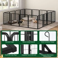 Yaheetech 16 Panels Dog Playpen Panels Metal Pet Exercise Barrier Outdoor Indoor, Black -Furniture GUEST dcd48f27 e9fc 405d aa79 9f5a463e9b68