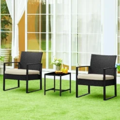 Yaheetech 3 Piece Patio Set Modern PE Bistro Furniture Conversation Sets