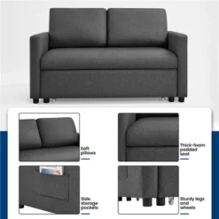 Yaheetech Convertible Sofa Loveseat With Pull-out Trundle Lounge-Dark Gray -Furniture GUEST def566a4 e70c 4385 8dc4 1c2c9d6fd242