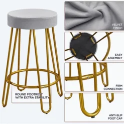 Yaheetech Set Of 2 Upholstered Velvet Counter Stools With Metal Legs -Furniture GUEST dfe80809 ab65 43e0 a2bc 8b3965c3abf3