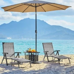 Yaheetech 2pcs Outdoor Chaise Lounge Portable Texteline Bed