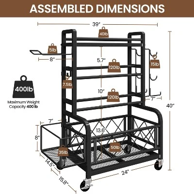 Yaheetech Portable Dumbbell Rack With Hooks For Dumbbells, Kettlebells, Black 2 Yaheetech Portable Dumbbell Rack With Hooks For Dumbbells, Kettlebells, Black - Image 2