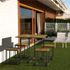 Yaheetech 5-Piece Dining Room Set With 1 Square Table, 4 Backless Stools, Kitchen Table Set -Furniture GUEST e0758287 231d 4ada 9de4 c3a2ae436e52