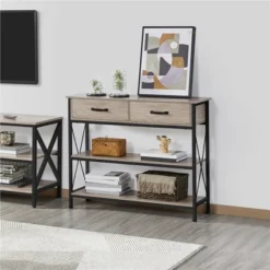 Yaheetech Minimalist 3 Tier Console Table With 2-Drawers & 2-Shelves 9 Yaheetech Minimalist 3 Tier Console Table With 2-Drawers & 2-Shelves -Furniture GUEST e0a87548 6487 45a7 967d a16b0286eb7b