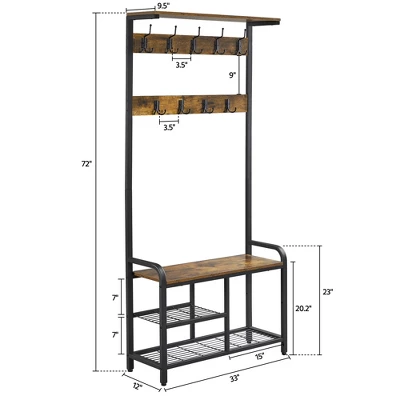 Yaheetech 72"H Multifunctional Hall Tree Entryway Coat Rack With Top Shelf 2 Yaheetech 72"H Multifunctional Hall Tree Entryway Coat Rack With Top Shelf - Image 2