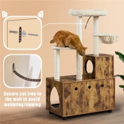 Yaheetech Wooden Litter Box Enclosure With Cat Tree Tower, Rustic Brown/Beige -Furniture GUEST e3a61647 7099 4101 a37f 0939fadd55e4
