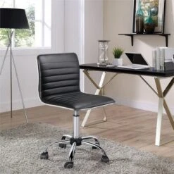 Yaheetech PU Leather Armless Office Chair Desk Chair With Wheels