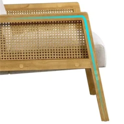 Yaheetech Fabric Upholstered Accent Chair With Rattan Armrest And Wood Legs, Beige -Furniture GUEST e4624809 3c18 4314 af66 643737cbb5f4