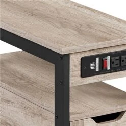 Yaheetech Narrow Sofa Side Table With Charging Station, Gray -Furniture GUEST e5b262d3 5ed9 4c74 94a0 3b87dc9676c9