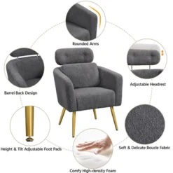 Yaheetech Boucle Barrel Accent Chair With Adjustable Headrest -Furniture GUEST e5d20265 18dc 4274 b376 95ab02e07bc5