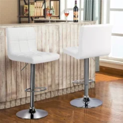 Yaheetech 2pcs Adjustable PU Leather Swivel Stool Armless Chairs With Bigger Base