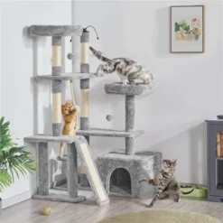 Yaheetech Multilevel Plush Cat Activity Tower With Dangling Balls