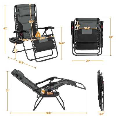 Yaheetech 29in Padded Outdoor Zero Gravity Chair 2 Yaheetech 29in Padded Outdoor Zero Gravity Chair - Image 2