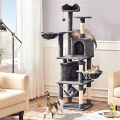 Yaheetech 69"H Large Plush Cat Tower With 2 Condos For Cats Kittens - Dark Gray