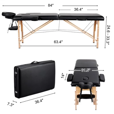 Yaheetech Adjustable Massage Bed 2 Sections Folding Massage Table Black 2 Yaheetech Adjustable Massage Bed 2 Sections Folding Massage Table Black - Image 2