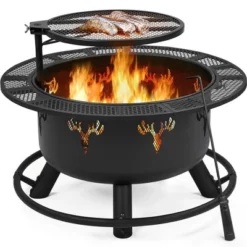 Yaheetech 32in Fire Pit Outdoor Wood Burning With 18.5 Inch Swivel Cooking Grill Grate & Poker Fire Bowl For Camping