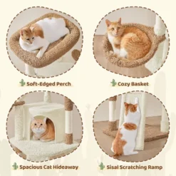Yaheetech 42″ Height Cactus Cat Tree With Platform, Condo, Basket, Scratching Posts, Board & Hanging Ball -Furniture GUEST eb2d6db0 10e2 4d53 8541 69f60e1e2723