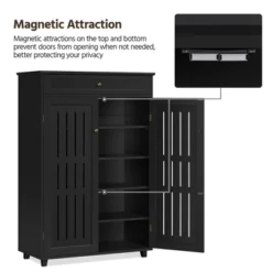 Yaheetech Adjustable 5-Tier Shoe Storage Cabinet With Louvered Door, Black -Furniture GUEST ec239995 30a3 4ba2 9bb7 2b1de77619e1