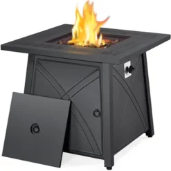 Yaheetech 28'' Propane Gas Fire Pit With Lid And Iron Tabletop