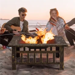 Yaheetech 32in Fire Pit Table Square Metal Firepit Stove Backyard Garden Fireplace For Camping -Furniture GUEST ecd03a86 73e1 4cd4 ba2f 537036d0a910